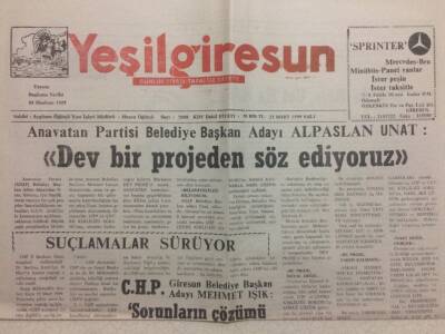 Yeşil Giresun Gazetesi 23 Mart 1999 - Dev Bir Projeden Söz Ediyoruz GZ34692 - 1