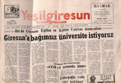 Yeşil Giresun Gazetesi 23 Mart 2000 - Giresunda Bağımsız Üniversite İstiyoruz GZ90796 - 1