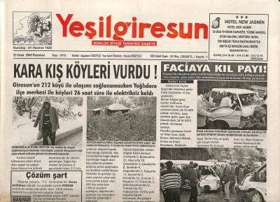 Yeşil Giresun Gazetesi 23 Ocak 2006 - Kara Kış Köyleri Vurdu GZ108721 - 1