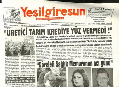 Yeşil Giresun Gazetesi 24 Mayıs 2006 - Üretici Tarım Krediye Yüz Vermedi GZ108718 - 1