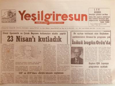 Yeşil Giresun Gazetesi 24 Nisan 1992 - İnönü Bugün Orduda GZ38748 - 1