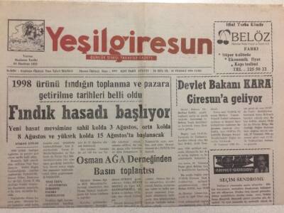 Yeşil Giresun Gazetesi 24 Temmuz 1998 - Fındık Hasadı Başlıyor GZ34453 - 1