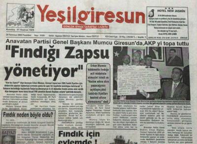 Yeşil Giresun Gazetesi 24 Temmuz 2006- Fındığı Zapsu Yönetiyor GZ45736 - 2