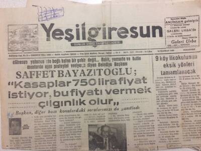 Yeşil Giresun Gazetesi 25 Haziran 1983 - Kasaplar 750 Lira Fiyat İtiyor GZ38270 - 1