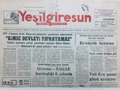 Yeşil Giresun Gazetesi 25 Haziran 1994 - Kimse Devleti Yıpratamaz GZ41111 - 1