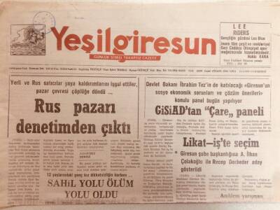 Yeşil Giresun Gazetesi 25 Nisan 1992 - Rus Pazarı Denetimden Çıktı GZ38749 - 1
