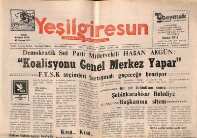 Yeşil Giresun Gazetesi 25 Nisan 2000 - Şebinkarahisar Belediye Başkanına Sitem GZ77925 - 1