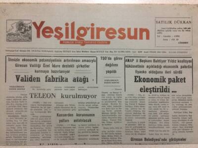 Yeşil Giresun Gazetesi 26 Mart 1992 - Validen Fabrika Atağı GZ34483 - 1