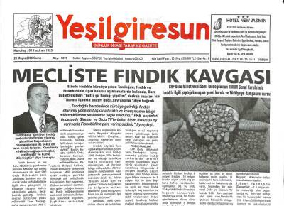 Yeşil Giresun Gazetesi 26 Mayıs 2006 - Mecliste Fındık Kavgası GZ97199 - 1