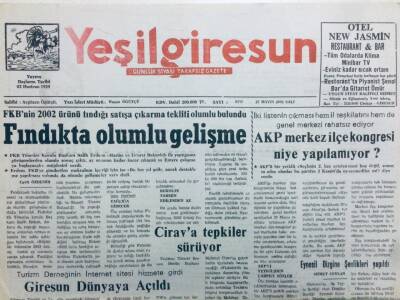 Yeşil Giresun Gazetesi 27 Mayıs 2003 - Fındıkta Olumlu Gelişme GZ41090 - 1