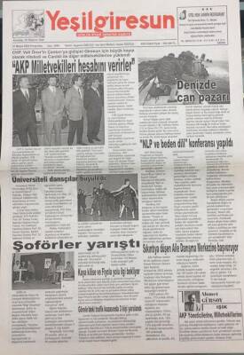 Yeşil Giresun Gazetesi 27 Mayıs 2004 CHP AKP Milletvekilleri Hesabını Verirler GZ30704 - 1