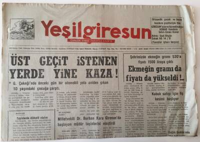Yeşil Giresun Gazetesi - 27 Ocak 1992 - Üst Geçit İstenen Yerde Yine Kaza ! GZ43885 - 2