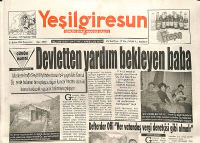Yeşil Giresun Gazetesi 27 Şubat 2008 - Yardım Bekleyen Baba GZ101643 - 2
