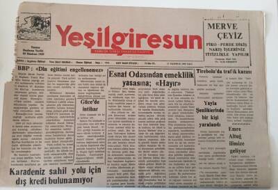 Yeşil Giresun Gazetesi - 27 Temmuz 1999 - Karadeniz Sahil Yolu İçin Dış Kredi Bulunamıyor - GZ43825 - 2