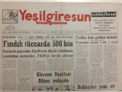 Yeşil Giresun Gazetesi 28 Ağustos 1998 - Fındık Tüccarda 500 Bin GZ34446 - 1