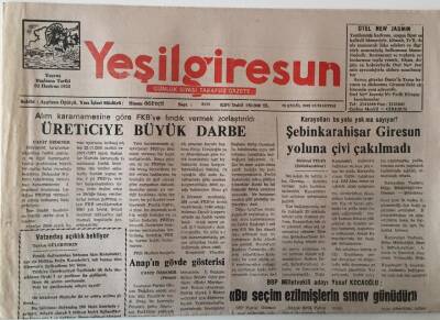 Yeşil Giresun Gazetesi 28 Eylül 2002 - Üreticiye Büyük Darbe GZ28976 - 1