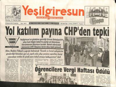 Yeşil Giresun Gazetesi 28 Şubat 2008 - Katılım Payına CHPden Tepki GZ101644 - 1