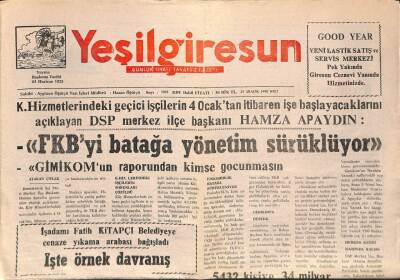Yeşil Giresun Gazetesi 29 Aralık 1998 - FKB`yi Batağa Yönetim Sürüklüyor GZ79716 - 1