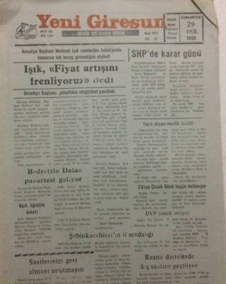 Yeşil Giresun Gazetesi 29 Eylül 1990 - Şebinkarahisarın İl Sevdalığı GZ32762 - 1