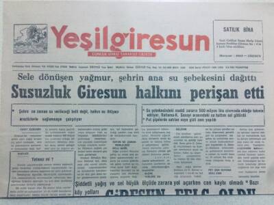 Yeşil Giresun Gazetesi 3 Ağustos 1992 - Susuzluk Giresun Halkını Perişan Etti GZ40797 - 1