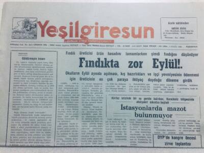 Yeşil Giresun Gazetesi 3 Eylül 1990 - Fındıkta Zor Eylül! GZ40764 - 1