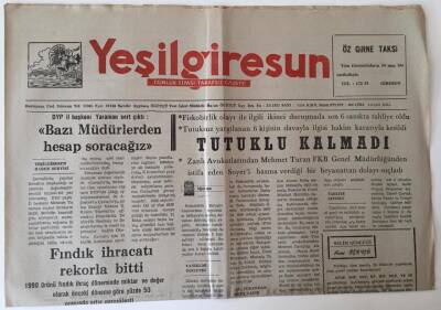 Yeşil Giresun Gazetesi - 3 Eylül 1991 - Fındık İhracatı Rekorla Bitti - GZ43663 - 2