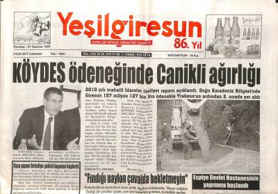 Yeşil Giresun Gazetesi 3 Eylül 2011 - Köydes Ödeneğine Canikli Ağırlığı GZ108316 - 1