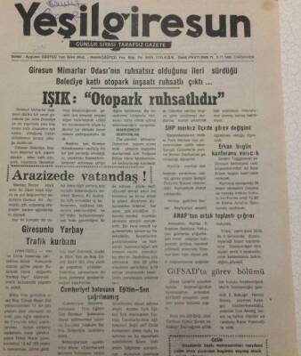Yeşil Giresun Gazetesi 3 Kasım 1993 - Giresunlu Yarbay Trafik Kurbanı GZ38235 - 1