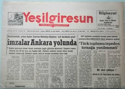 Yeşil Giresun Gazetesi 3 Mayıs 1993 Türk Toplumu Tepeden Tırnağa Yenilenmeli -GZ33361 - 1