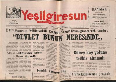 Yeşil Giresun Gazetesi 3 Nisan 2000 - Güney Köy Yoluna Tedbir Alınmalı GZ77902 - 1