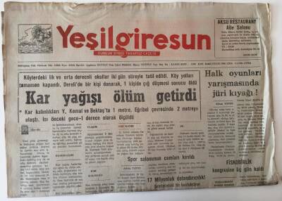 Yeşil Giresun Gazetesi - 3 Ocak 1991 - Kar Yağışı Ölüm Getirdi - GZ43841 - 1