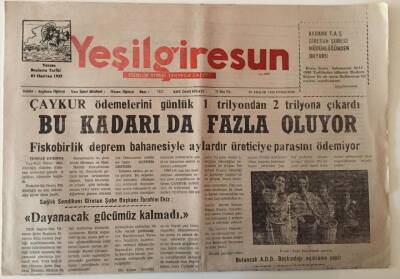 Yeşil Giresun Gazetesi 30 Aralık 1999 - Çaykur Ödemelerini Artırırken Fiskobirlik Aylardır Üreticiye Parasını Ödemiyor GZ28688 - 1