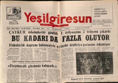 Yeşil Giresun Gazetesi 30 Aralık 1999 - ÇAYKUR Ödemelerini Günlük 1 Trilyondan 2 Trilyona Çıkardı GZ77993 - 1