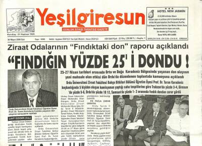 Yeşil Giresun Gazetesi 30 Mayıs 2006 - Fındığın Yüzde 25i Dondu GZ97202 - 1