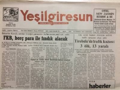 Yeşil Giresun Gazetesi 30 Temmuz 2003 - FKB Borç Para İle Fındık Alacak GZ35500 - 1