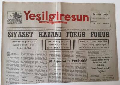 Yeşil Giresun Gazetesi - 31 Ağustos 1991 - Siyaset Kazanı Fokur Fokur - GZ43627 - 2