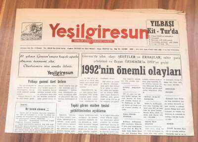 Yeşil Giresun Gazetesi 31 Aralık 1992 - 1992 nin Önemli Olayları GZ1763 - 2
