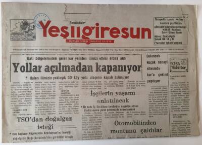 Yeşil Giresun Gazetesi - 31 Ocak 1992 - Kardan Dolayı Yollar Açılmadan Kapanıyor - GZ43833 - 2