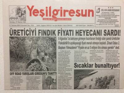 Yeşil Giresun Gazetesi 31 Temmuz 2004 - Üreticiyi Fındık Fiyatı Heyecanı Sardı GZ32754 - 1