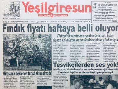 Yeşil Giresun Gazetesi 4 Ağustos 2004 - Giresuna Beklenen Turist Akını Olmadı GZ41138 - 1