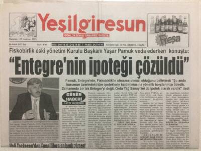Yeşil Giresun Gazetesi 4 Aralık 2007 - Entegrenin İpoteği Çözüldü GZ38242 - 1