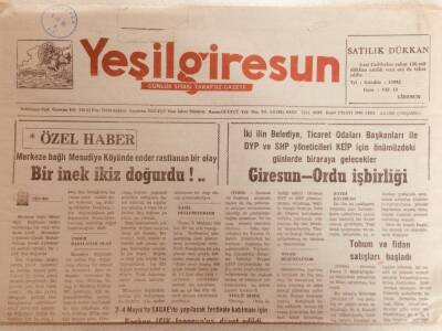 Yeşil Giresun Gazetesi 4 Mart 1992 - Giresun - Ordu İşbirliği GZ38751 - 1