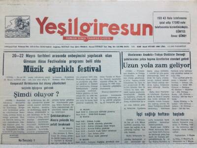 Yeşil Giresun Gazetesi 4 Mayıs 1992 - Uzun Yola Zam Geliyor GZ41072 - 1