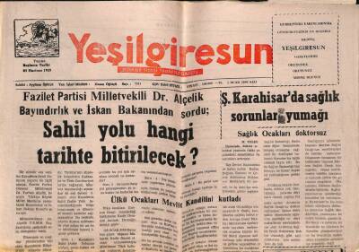 Yeşil Giresun Gazetesi 4 Ocak 2000 - Ş. Karahisarda Sağlık Sorunları Yumağı GZ77911 - 1