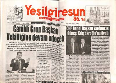 Yeşil Giresun Gazetesi 4 Temmuz 2011 - Canikli Grup Başkan Vekilliğine Devam Edecek GZ108058 - 1