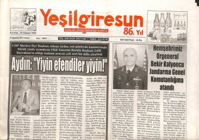 Yeşil Giresun Gazetesi 5 Ağustos 2011 - CHPli Adnan Aydın Yiyin Efendiler Yiyin GZ108040 - 1