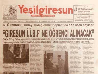 Yeşil Giresun Gazetesi 5 Haziran 2004 - Giresun İ.İ.B.F.ne Öğrenci Alınacak GZ38765 - 1