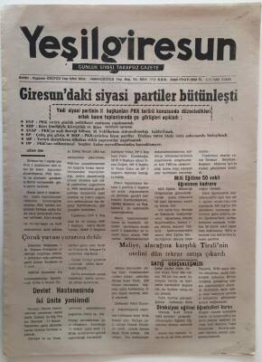 Yeşil Giresun Gazetesi 5 Kasım 1993 - Giresundaki Siyasi Partiler Bütünleşti GZ28987 - 1