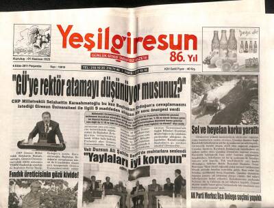 Yeşil Giresun Gazetesi 6 Ekim 2011 - Sel Ve Heyelan Korku Yarattı GZ108070 - 1
