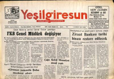 Yeşil Giresun Gazetesi 6 Haziran 2003 - FKB Genel Müdürü Değişiyor GZ101612 - 1